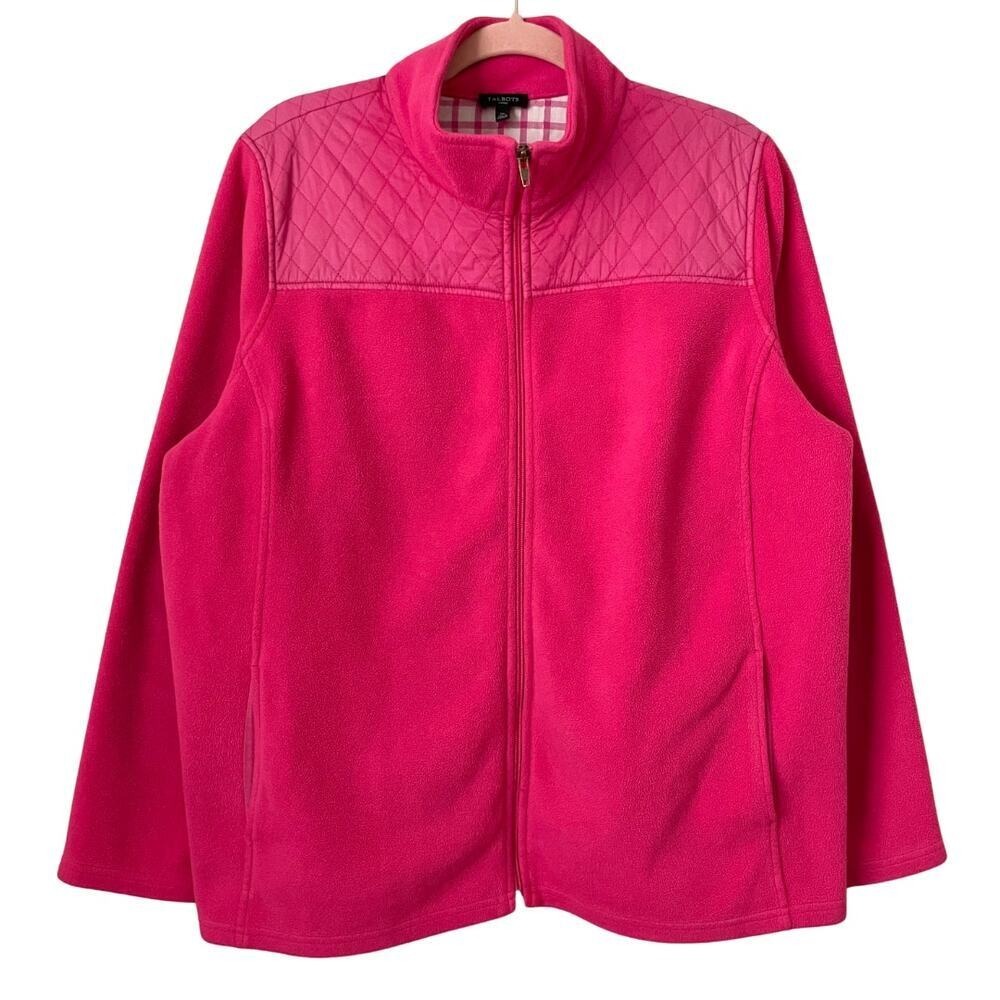 Talbots Jacket Womens 1X Pink Quilted Fleece Full Zip Athleisure Cozy Outdoor